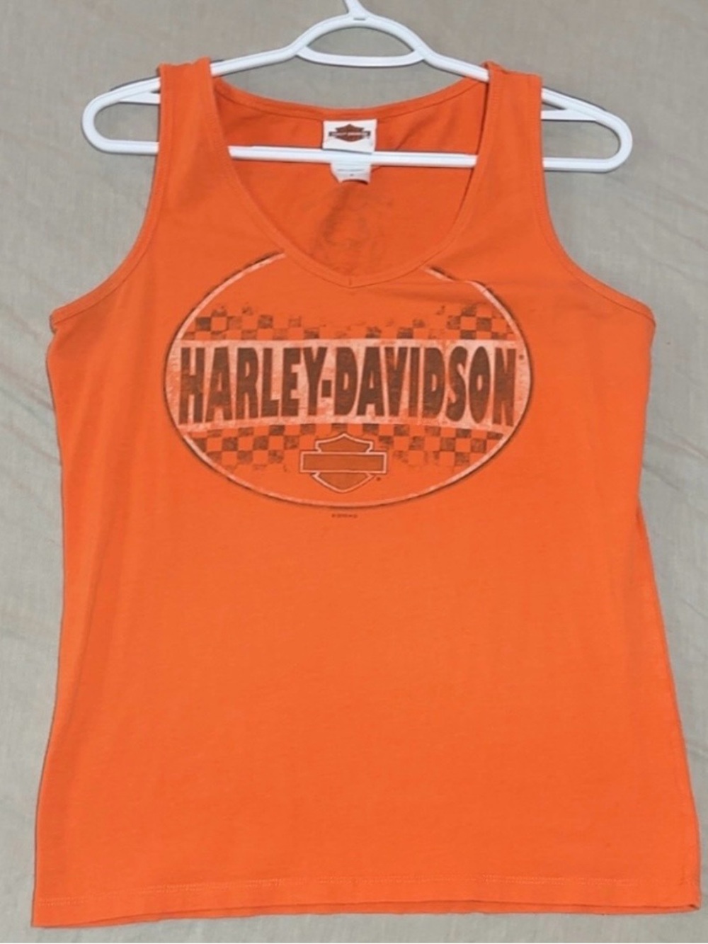 Harley-Davidson Orange Tank with Distressed Logo